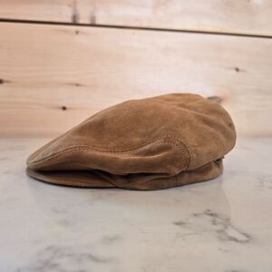 Brooks Brothers Newsboy Flat Cap Hat Mens M Tan Leather Made in Italy